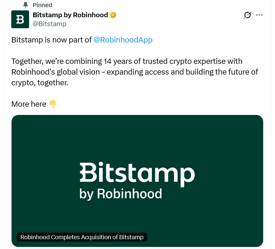 Robinhood tarafından Bitstamp’ın satın alınması